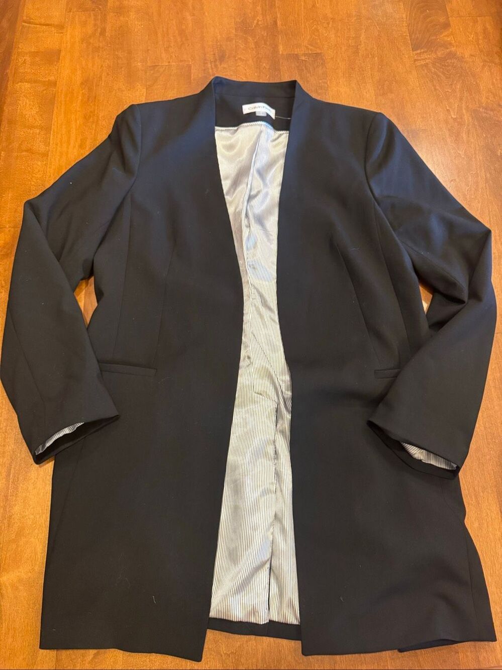 Calvin Klein Women’s Size 14 Black Longline Open Front Blazer Jacket
